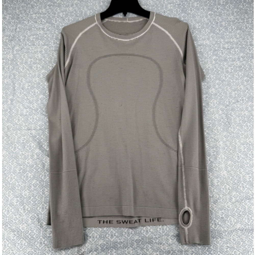 Lululemon Swiftly Tech Long Sleeve Crew Black & White Stripe Shirt Size 12k